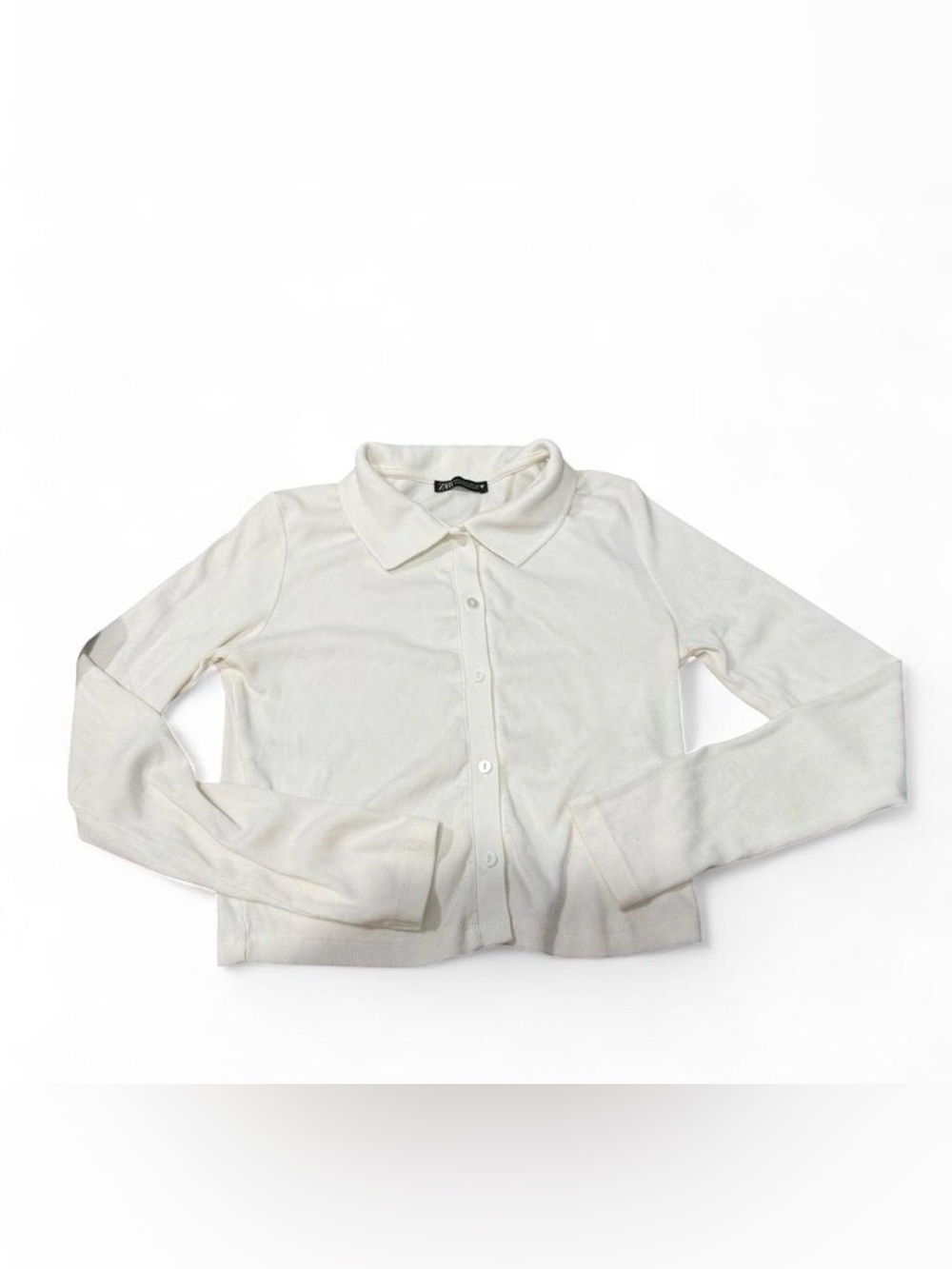 Zara Cream Button-Down Collared Long Sleeve Top